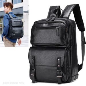 Mochila de Cuero para Hombre con Porta Laptop Moda - Negro