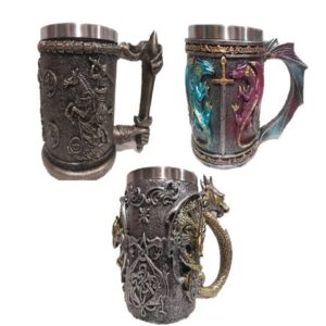 3 Tazas Jarra Termicas Acero Tematica Medieval 3D Dragones Games Of Trones