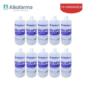 Alcohol Líquido Medicinal 70° Alkofarma 1 Litro Pack 10 Unidades Promo Blanco