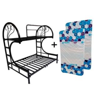 Camarote de Metal Mixto LeMueble Negro + 2 Espumas Zebra Paraiso