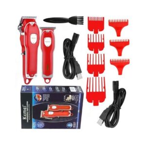 Combo cortadora de cabello kemei KM-3911 profesional inalámbrica Rojo