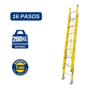 Escalera Fibra de Vidrio Telescopica de 16 Pasos Cap. Carga Max: 200 Kg Bronco American