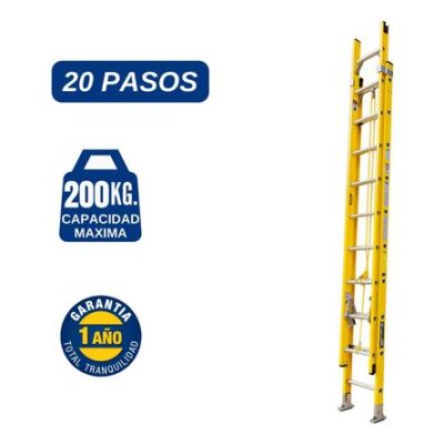 Escalera Fibra de Vidrio Telescopica de 20 Pasos Cap. Carga Max: 200 Kg Bronco American