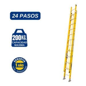 Escalera Fibra de Vidrio Telescopica de 24 Pasos Cap. Carga Max: 200 Kg Bronco American