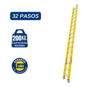 Escalera Fibra de Vidrio Telescopica de 32 Pasos Cap. Carga Max: 200 Kg Bronco American