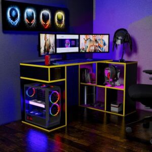 Escritorio Gamer en L 133x80cm NR 11 Movenda Negro Amarillo