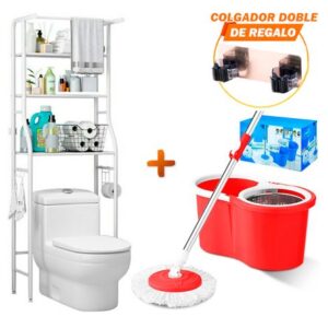 Estante de Baño 32B Y Trapeador Escurridor 88 RJ Y Colgador Doble