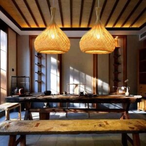 Lámpara colgante diseño cebolla de bambú