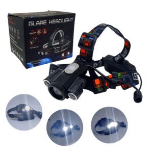 Linterna Frontal Recargable 3 Led T6 Glare Headlight Con Soporte Para Bicicleta