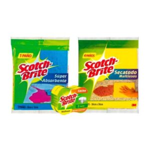 Paño secatodo x4 + absorbente x1 + esponja 2en1 x2