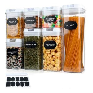 Set de 7 frascos Herméticos a Presión con sticker y plumón Tapa Blanca Clip Transparente 18TB01