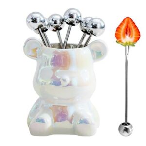 Set De Mini Tenedores Decorativos Para Frutas Piqueos Bear Blanco Tornasolado 16BL11