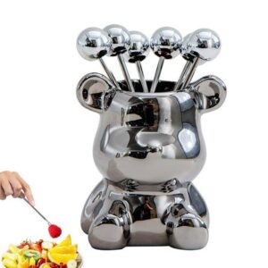 Set De Mini Tenedores Decorativos Para Frutas Piqueos Bear Plateado 15PL11