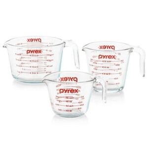 Set Pyrex x3 Piezas Tazas medidoras 250. 500 y 1000 ml.