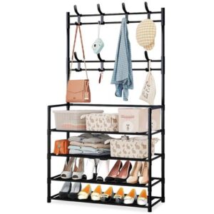 Zapatera y Perchero Organizador Colgador de Ropa Negro 440CU