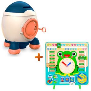 Alcancía Cohete Stickers Y51 AZ Y Juego Educativo Rana