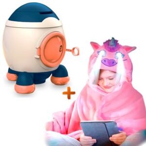 Alcancía Cohete Stickers Y51 AZ Y Manta Luces Unicornio RS