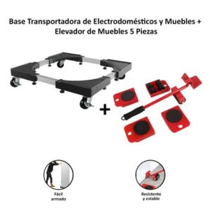 Base Transportadora de Electrodomésticos y Muebles + Elevador de Muebles 5 Piezas