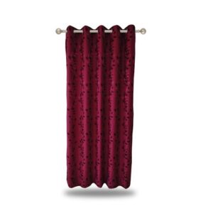 Cortina con Ojalillo de Aluminio Coralpe Jacquard Hojas Guinda