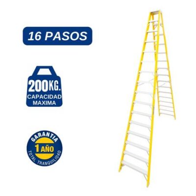 Escalera Fibra de Vidrio Tijera Doble Ascenso de 16 Pasos Cap. Carga Max: 200 Kg