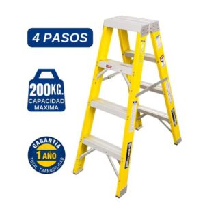Escalera Fibra de Vidrio Tijera Doble Ascenso de 4 Pasos Cap. Carga Max: 200 Kg Bronco American