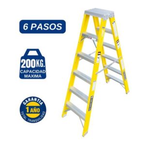 Escalera Fibra de Vidrio Tijera Doble Ascenso de 6 Pasos Cap. Carga Max: 200 Kg Bronco American