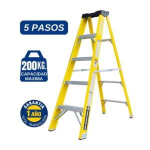 Escalera Fibra de Vidrio Tijera Simple Ascenso de 5 Pasos Cap. Carga Max: 200 Kg