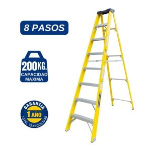 Escalera Fibra de Vidrio Tijera Simple Ascenso de 8 Pasos Cap. Carga Max: 200 Kg Bronco American