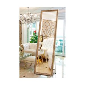 Espejo Con Marco Diseño Madera Dorado Con Parante 148cm