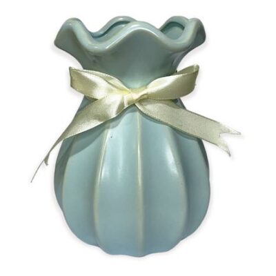 Florero de Cerámica Celeste Estilo Farolillo con Lazo