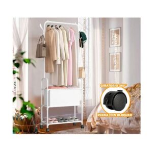 Perchero Colgador Organizador Estante Ropa Carteras Blanco Con Ruedas
