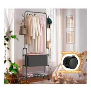 Perchero Colgador Organizador Estante Ropa Carteras Negro Con Ruedas
