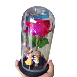 Rosa Eterna Adorno la Bella y La Bestia luz led muñequitos