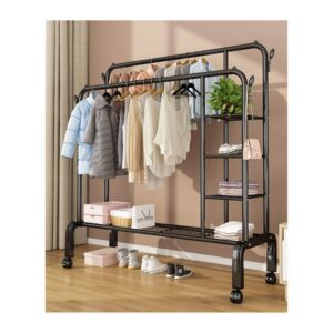 Perchero Estante Organizador Ropa Zapatos Ruedas Doble FY34 Negro
