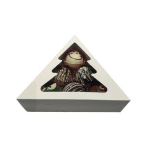 Caja para dulces triangular con visor de arbol