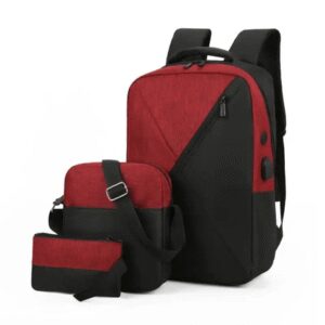 Mochila 3 Piezas Laptop USB, Morral, Cartuchera Modelo 2 - Roja