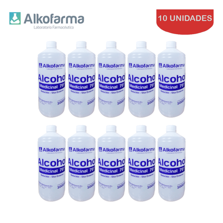 Alcohol Líquido Medicinal 70° Alkofarma 1 Litro Pack 10 Unidades Promo Blanco