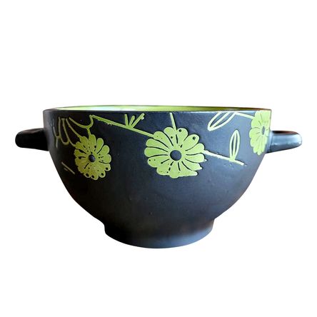 Bowl Tazón De Cerámica 750ML Diseño Floreado Con Asas Verde