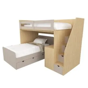 Camarote moderno con Escritorio Sasha MR Muebles Gris con Amaderado 1.5plz