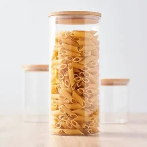 Canister vidrio redo tapa bambú 1300ml