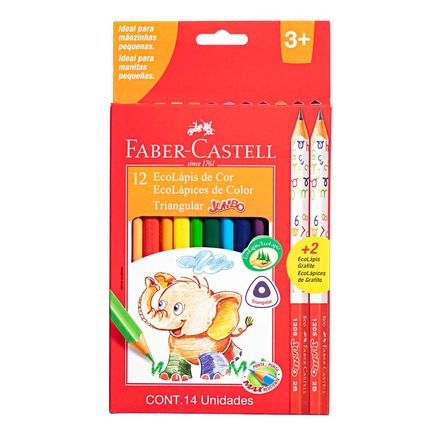 Colores FABER-CASTELL Triangular Jumbo Caja 12un + 2 Lápices