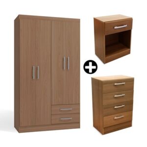 COMBO Ropero Cali 4 puertas Nature + Cómoda Cali 4 cajones Nature + Velador Cali 1 cajón