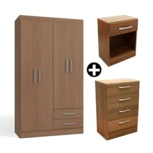COMBO Ropero Cali 4 puertas Nature + Cómoda Cali 4 cajones Nature + Velador Cali 1 cajón