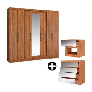COMBO Ropero Denver Native con espejo + Cómoda + Velador