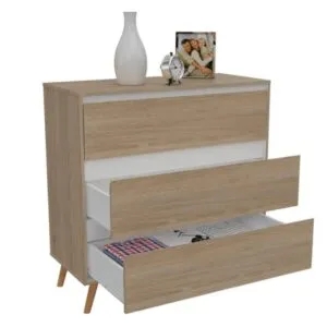 Cómoda Bennet 3 Cojones Rovere y Blanco Muebles Bonno