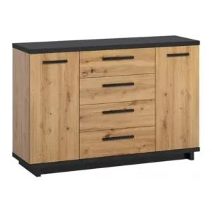 Cómoda moderna 4 cajones 2 puertas Priscila color Duna/Negro TU MESITA