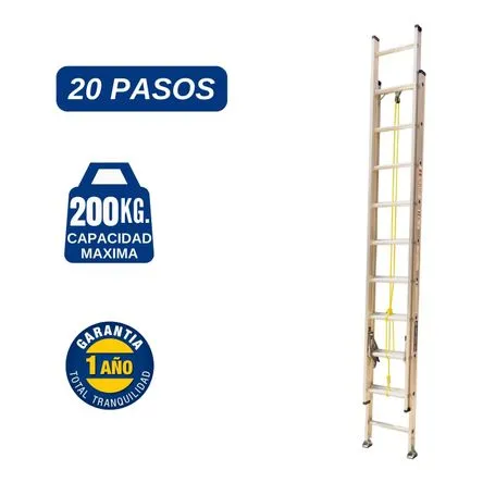 Escalera Aluminio Telescopica de 20 Pasos Cap. Carga Max: 200 Kg Bronco American