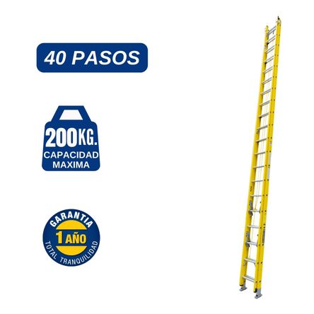Escalera Fibra de Vidrio Telescopica de 40 Pasos Cap. Carga Max: 200 Kg Bronco American