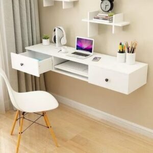 Escritorio Flotante moderno 2 cajones Leonidas color Blanco TU MESITA