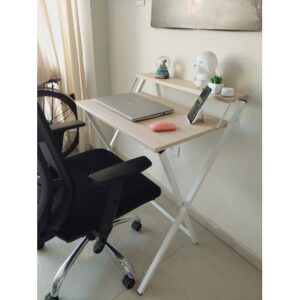 Escritorio plegable color manzano con estructura blanca
